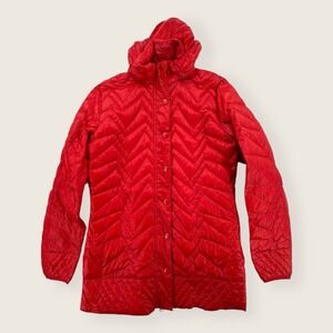 Electric Yoga Michele Bohbot Jacket Womens Medium Quilted Down Hoodie Red Parka